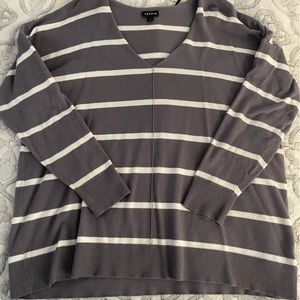 Gray & White Stripe Torrid V Neck Sweater